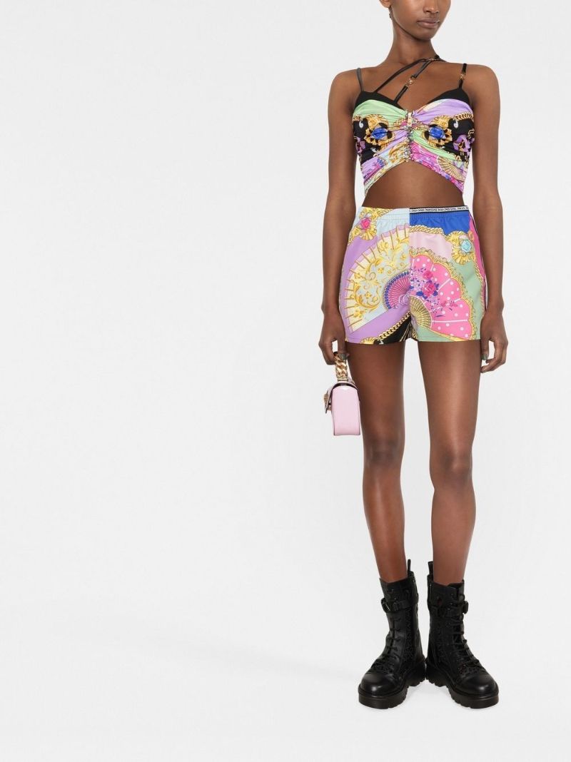 Black I Ventagli Print Crop Top