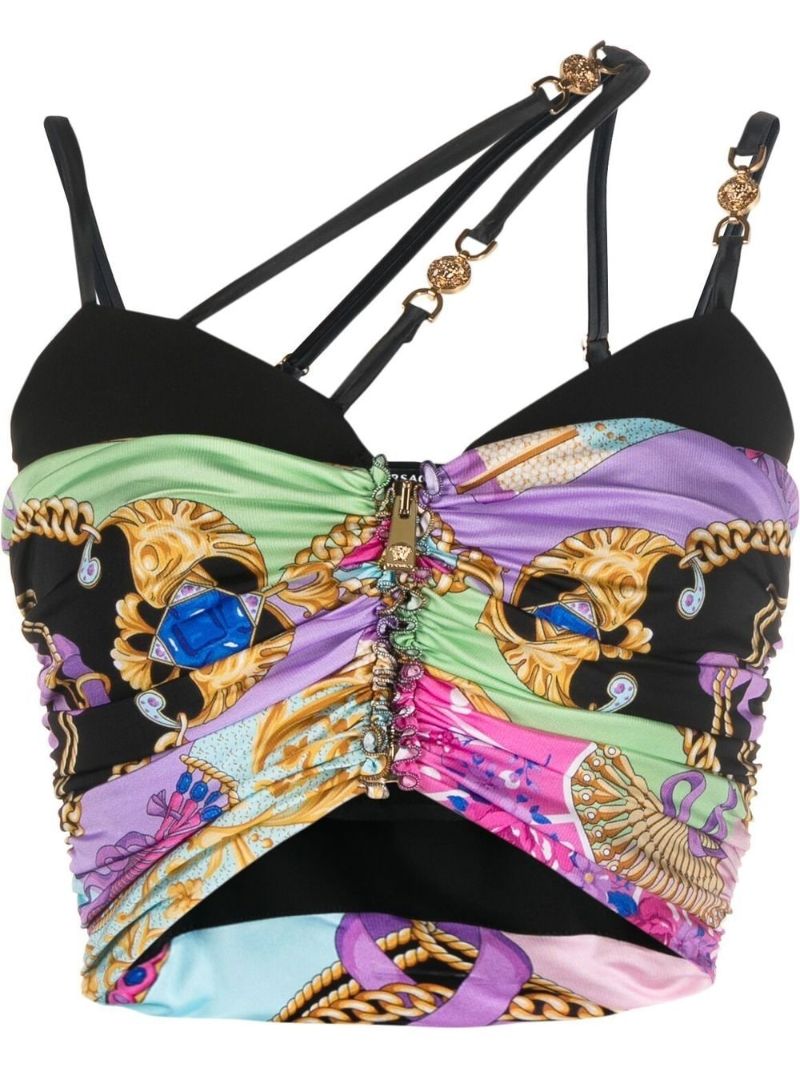 Black I Ventagli Print Crop Top