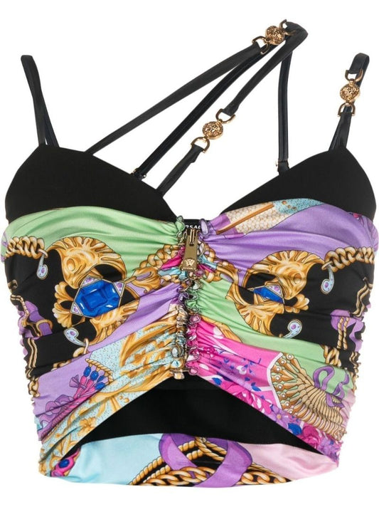 Black I Ventagli Print Crop Top