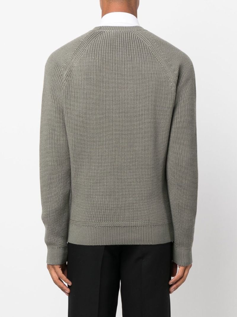 Green Ribbed Crew Neck Sweater