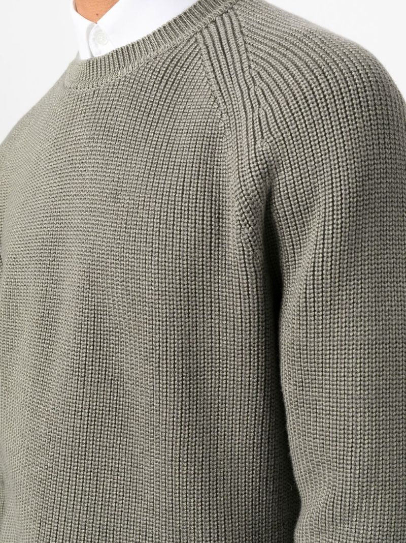 Green Ribbed Crew Neck Sweater
