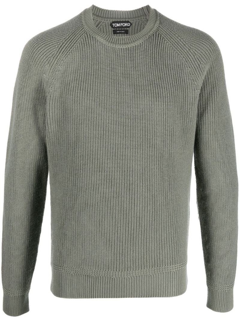 Green Ribbed Crew Neck Sweater