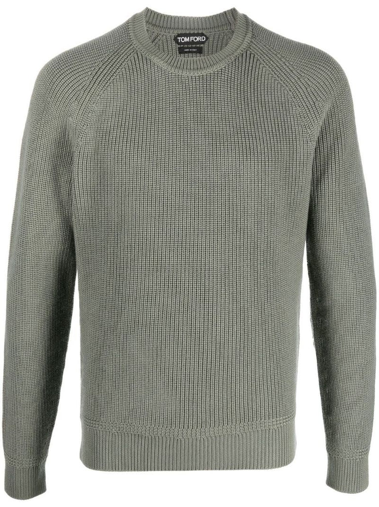 Green Ribbed Crew Neck Sweater