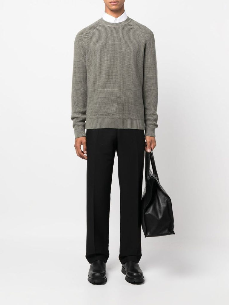 Green Ribbed Crew Neck Sweater