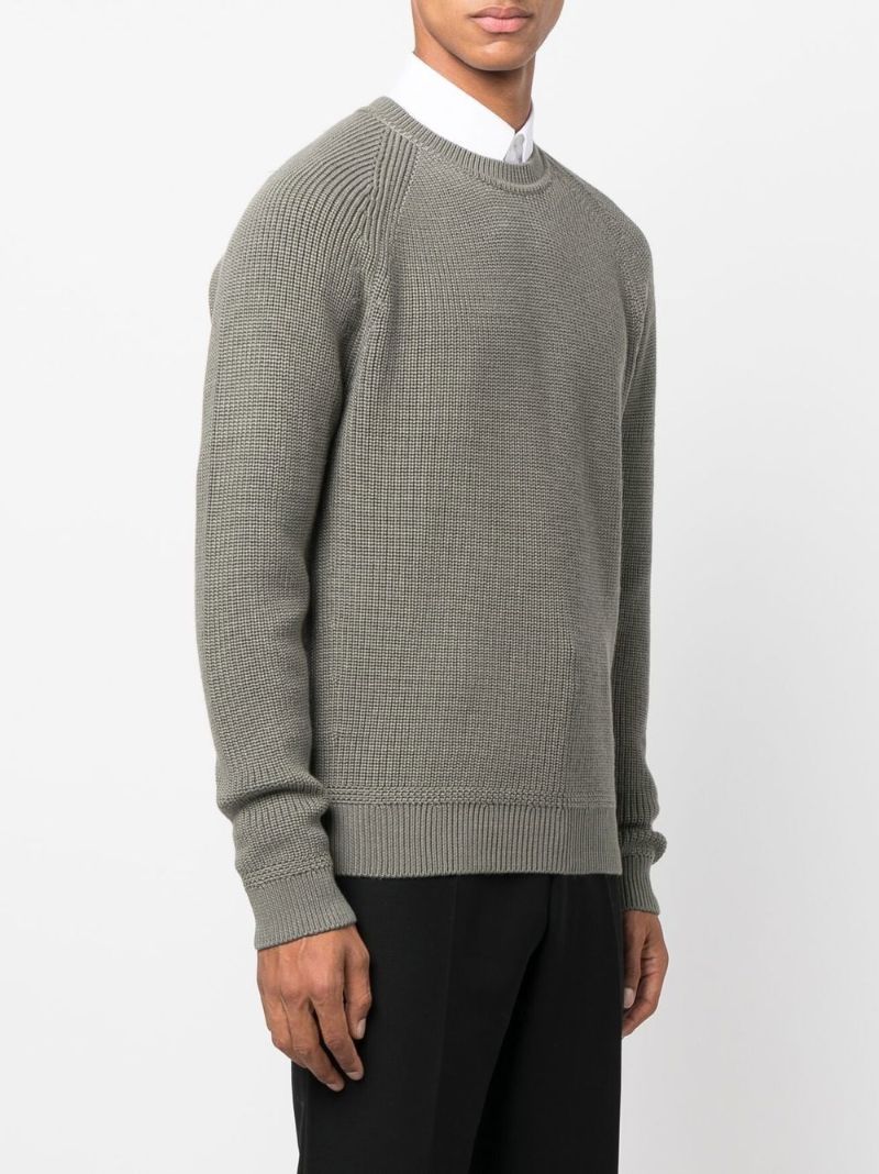 Green Ribbed Crew Neck Sweater