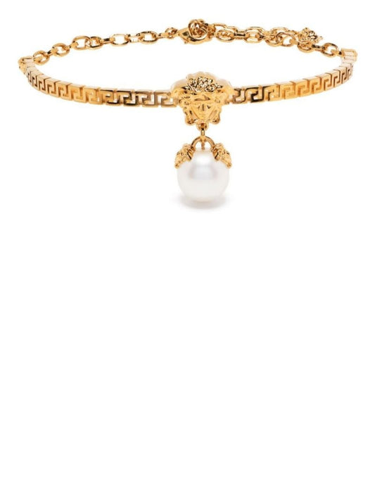Gold-tone Medusa Pearl Choker Necklace