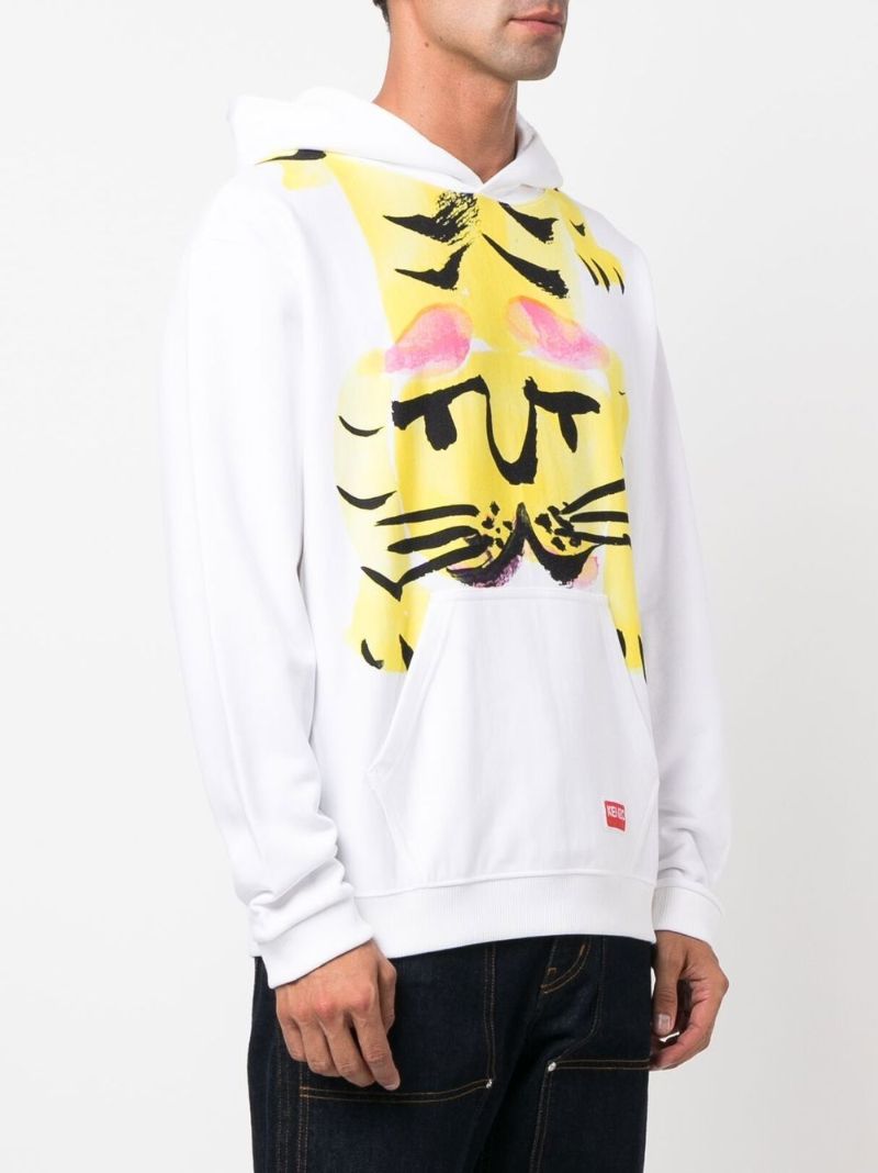 White Akae Bowing Tiger Print Hoodie