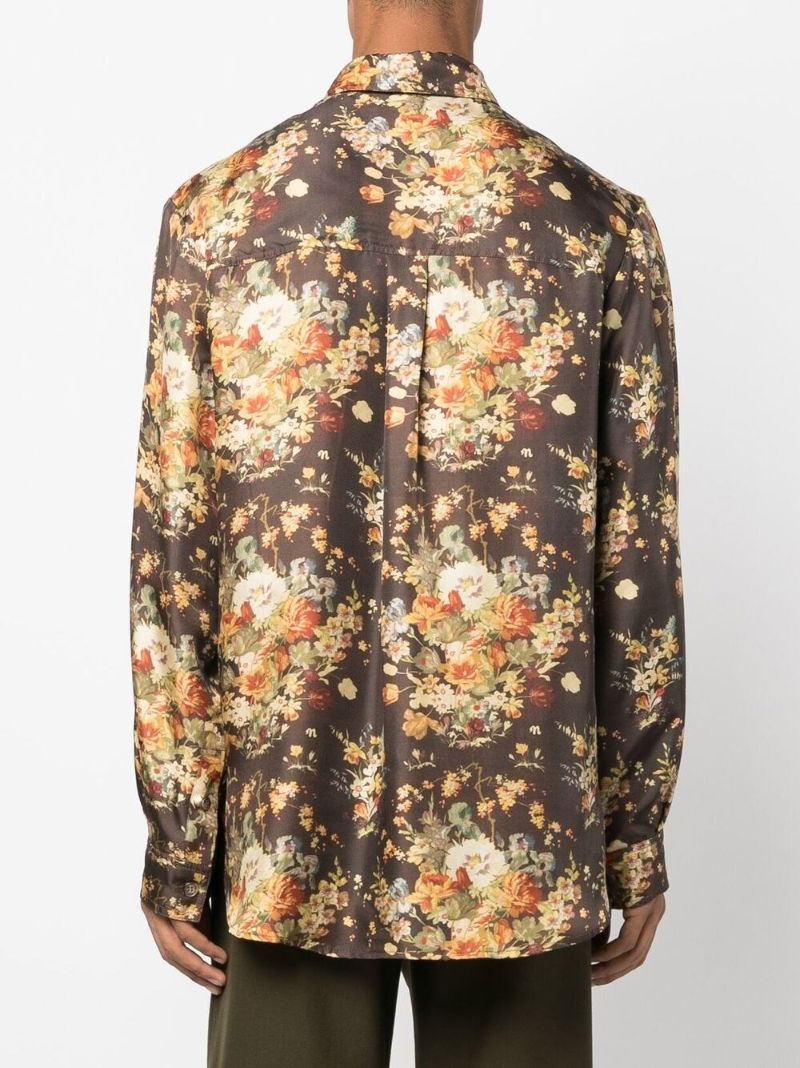 Brown Floral Print Silk Shirt