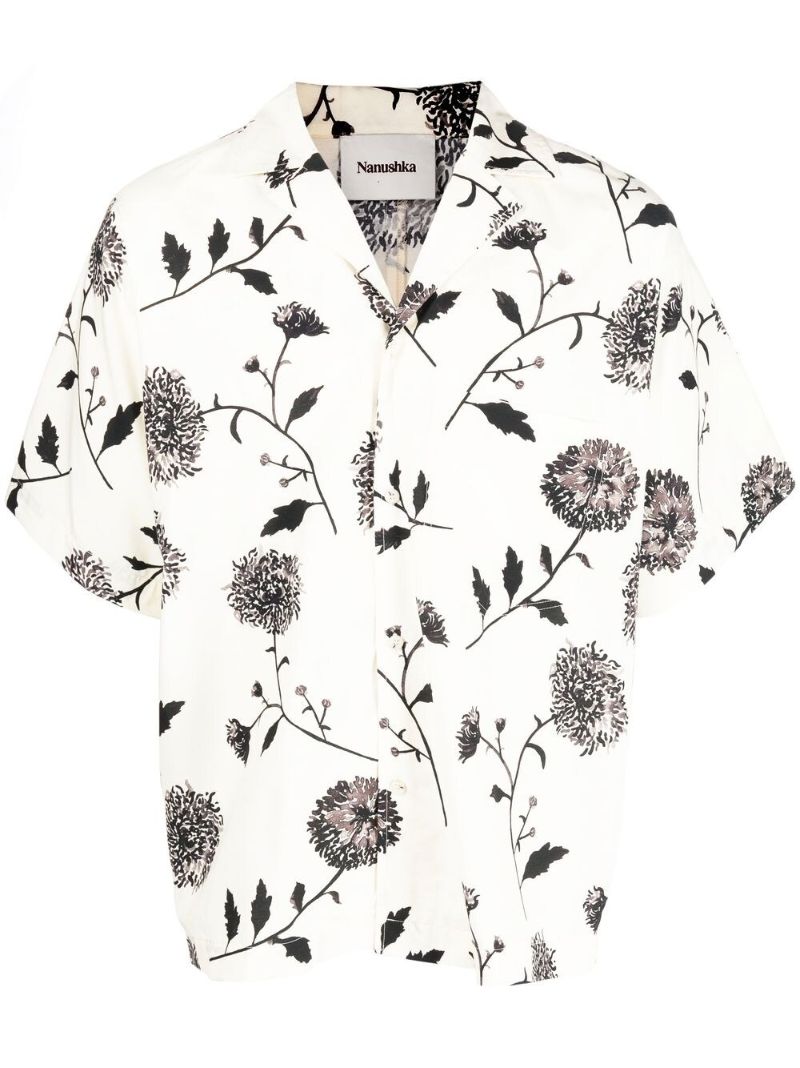 White Botanical Print Shirt