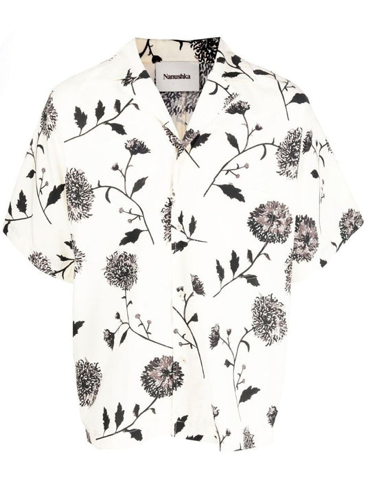 White Botanical Print Shirt