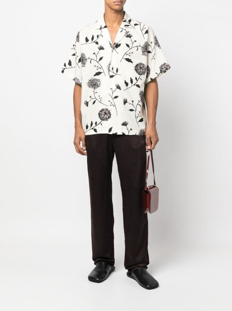 White Botanical Print Shirt