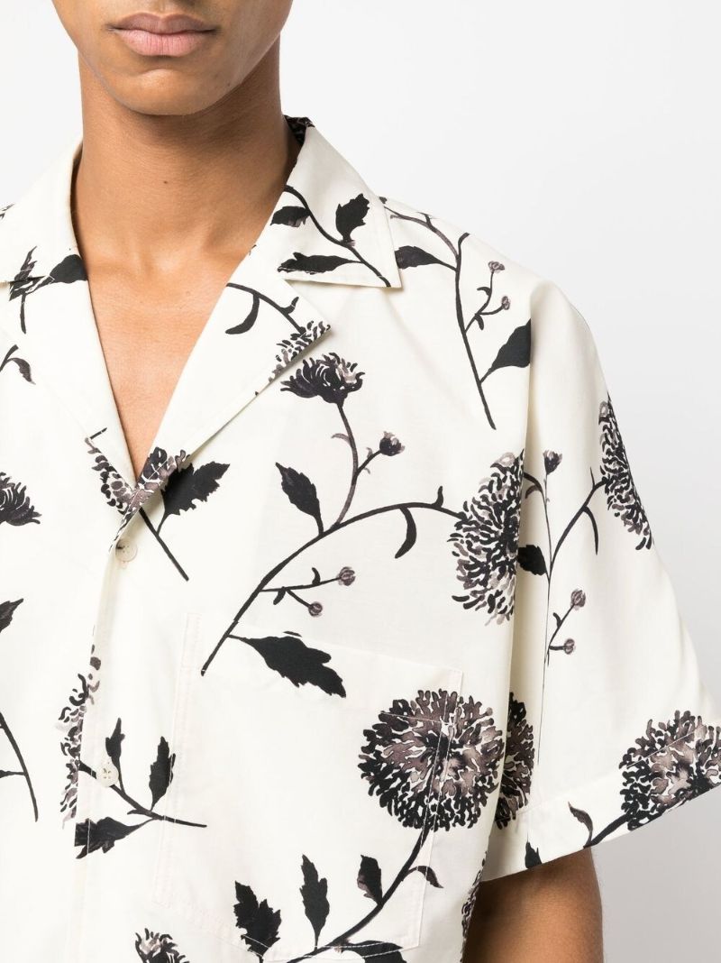 White Botanical Print Shirt