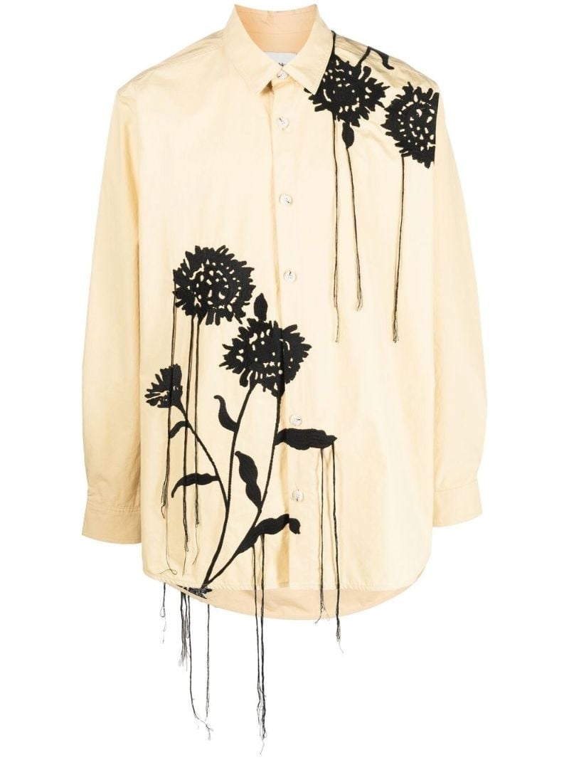 Yellow Floral Embroidered Cotton Shirt