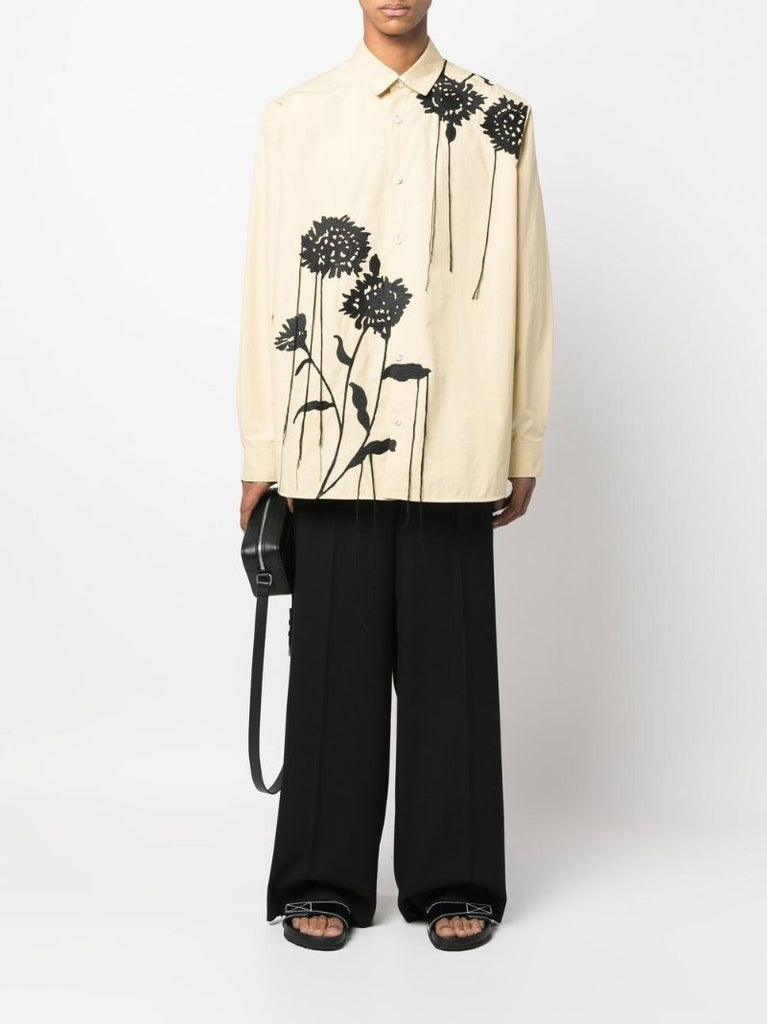 Yellow Floral Embroidered Cotton Shirt