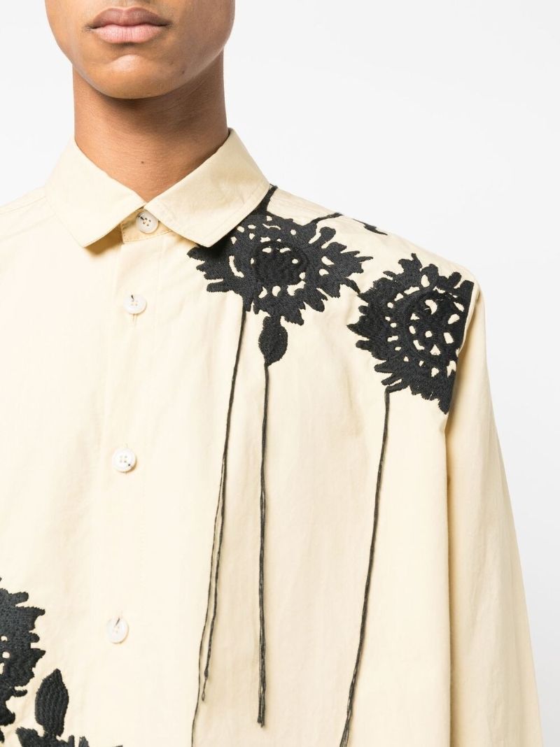 Yellow Floral Embroidered Cotton Shirt