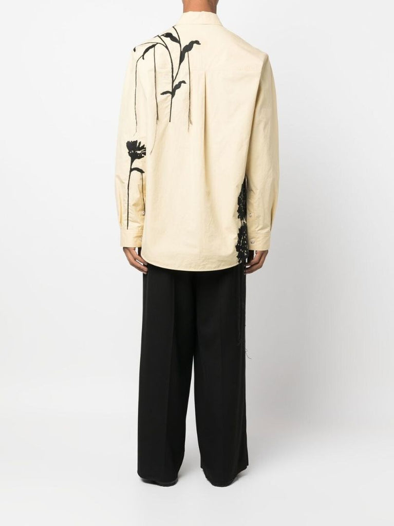 Yellow Floral Embroidered Cotton Shirt