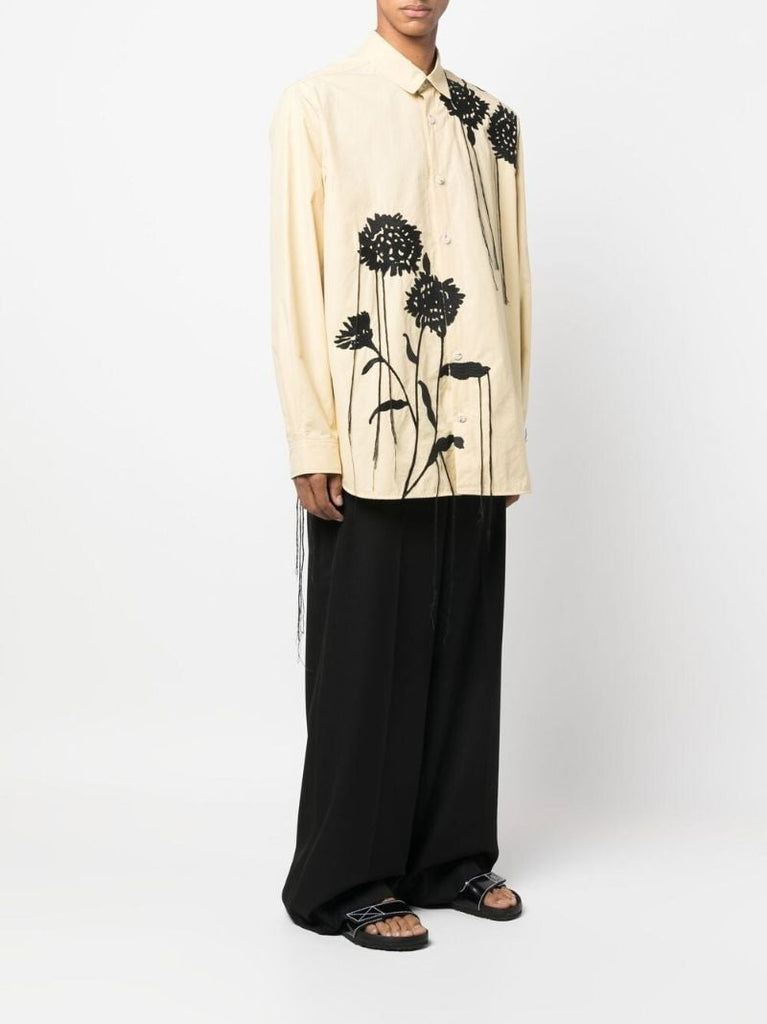 Yellow Floral Embroidered Cotton Shirt