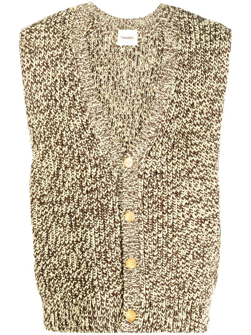 Brown Button Front Knit Vest
