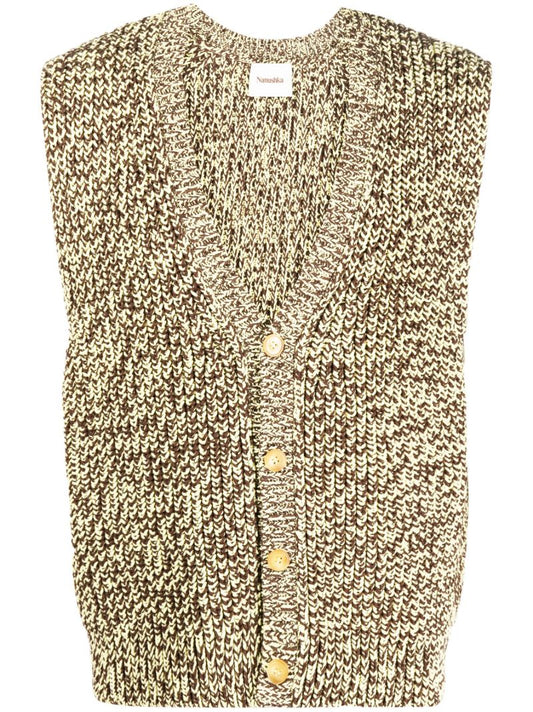 Brown Button Front Knit Vest