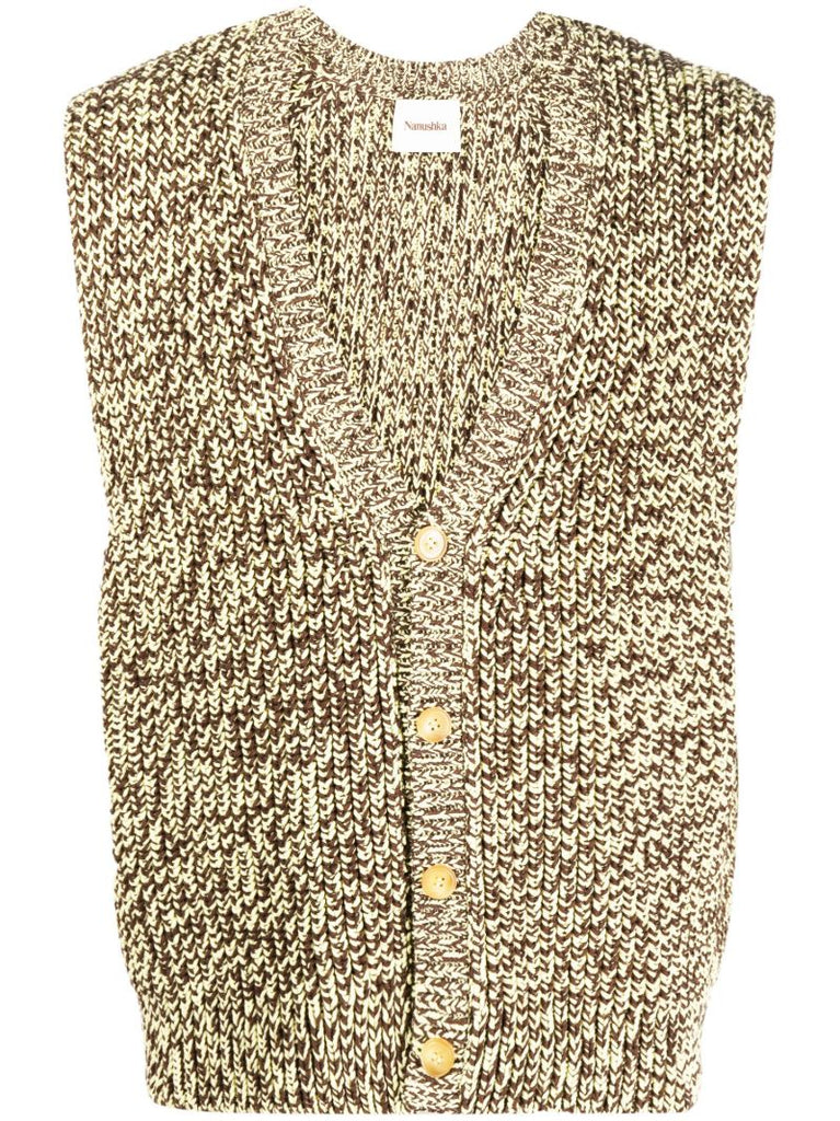 Brown Button Front Knit Vest
