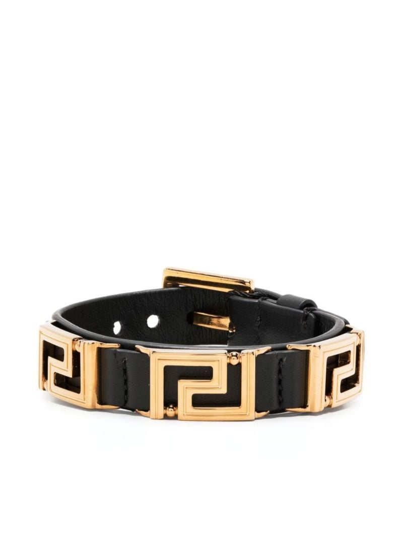 Black Greca Charm Leather Bracelet