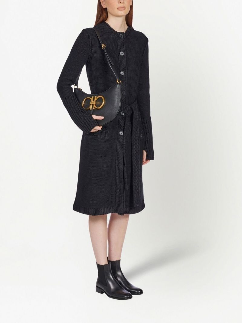 Black Maxi Gancio Leather Shoulder Bag