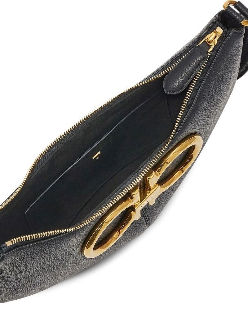 Black Maxi Gancio Leather Shoulder Bag