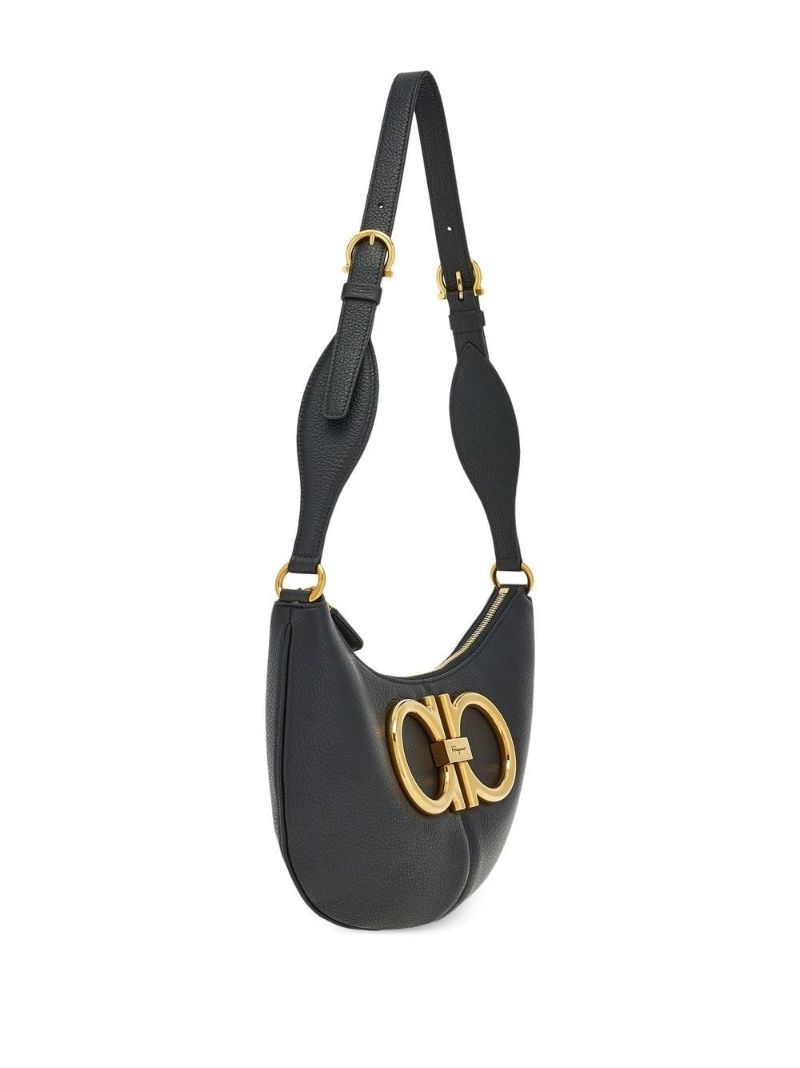 Black Maxi Gancio Leather Shoulder Bag