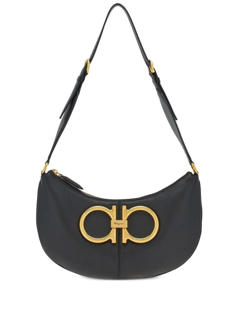 Black Maxi Gancio Leather Shoulder Bag