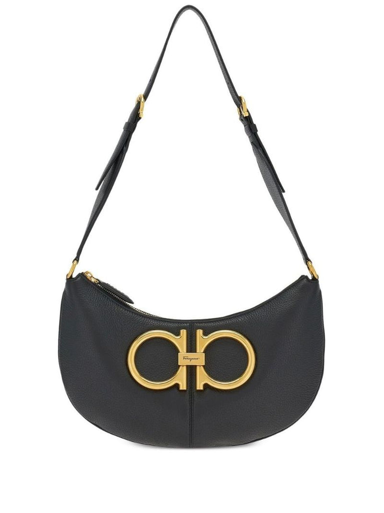 Black Maxi Gancio Leather Shoulder Bag
