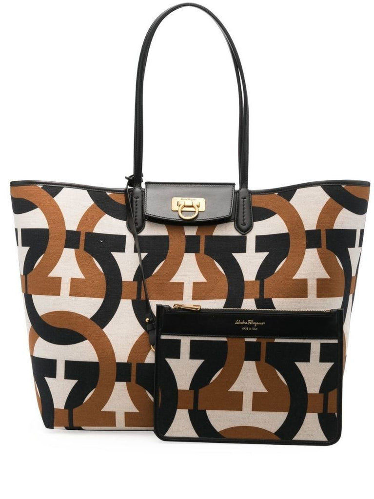 Natural Gancini Print Tote Bag