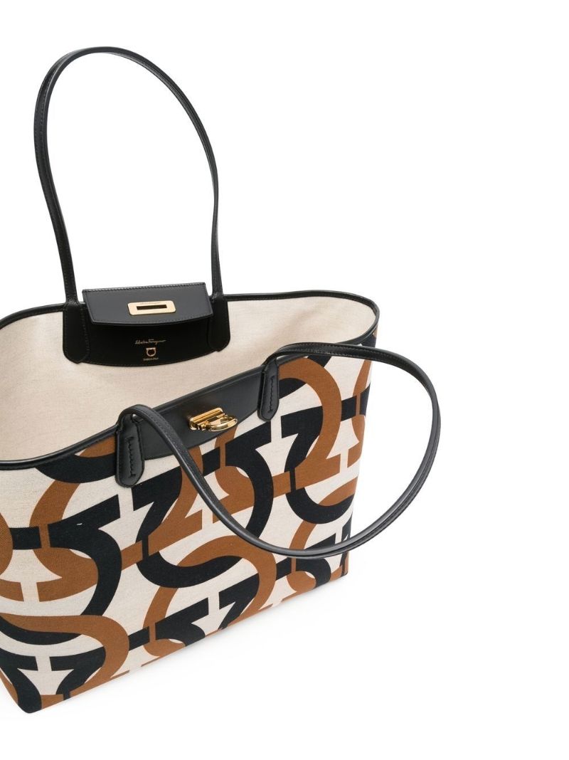 Natural Gancini Print Tote Bag