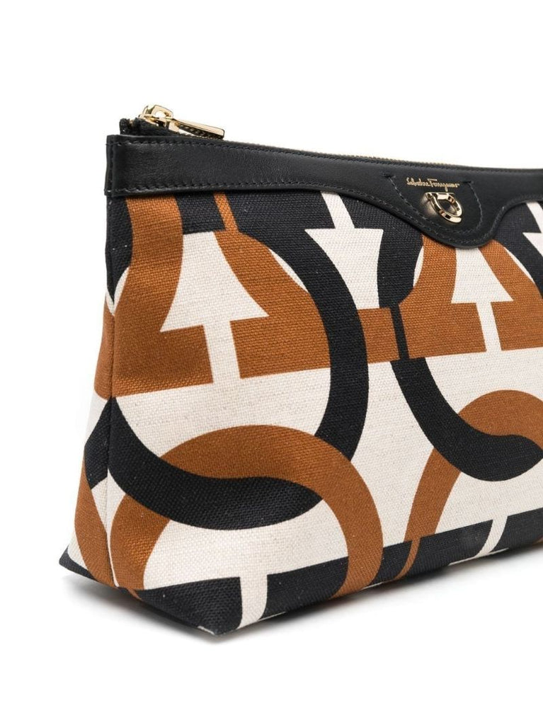 Neutral Monogram Print Cosmetics Bag