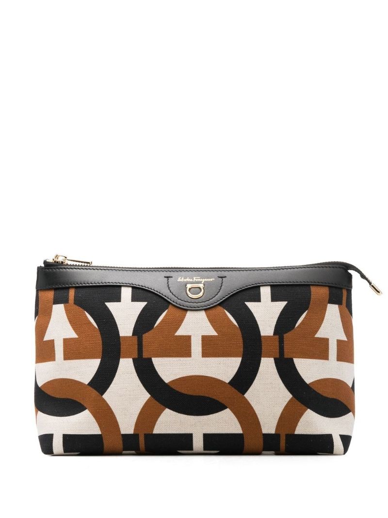 Neutral Monogram Print Cosmetics Bag