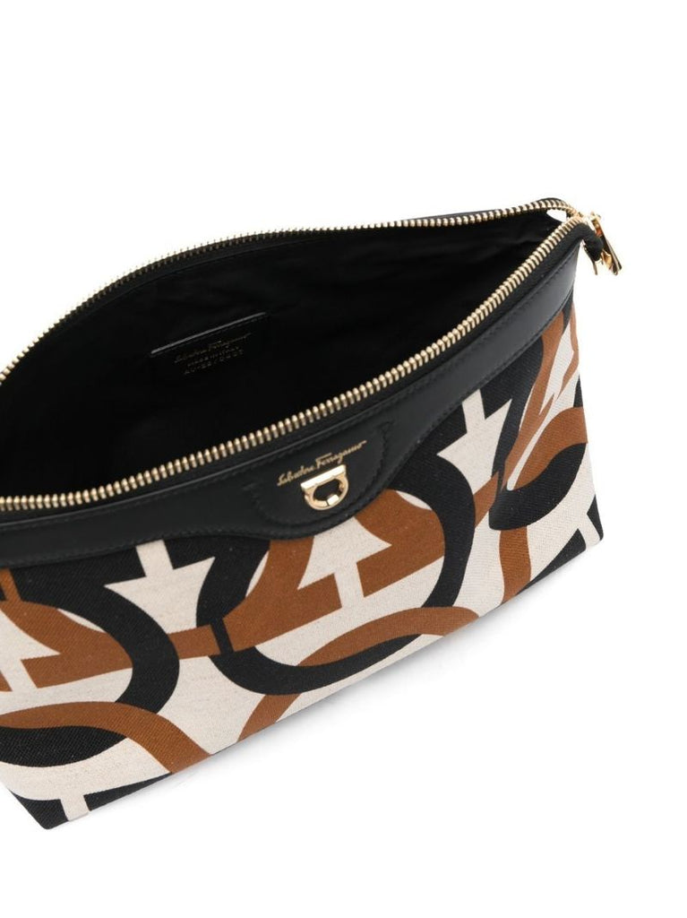 Neutral Monogram Print Cosmetics Bag