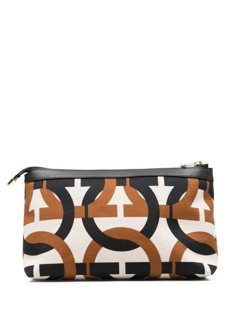 Neutral Monogram Print Cosmetics Bag