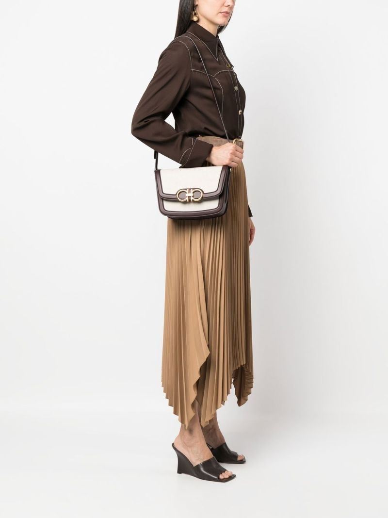 Natural Beige Signature Gancini Plaque Crossbody Bag