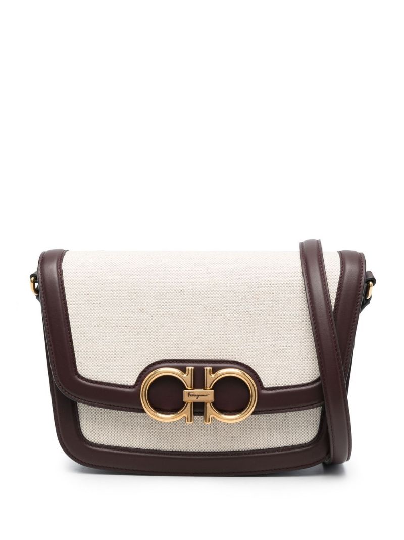 Natural Beige Signature Gancini Plaque Crossbody Bag