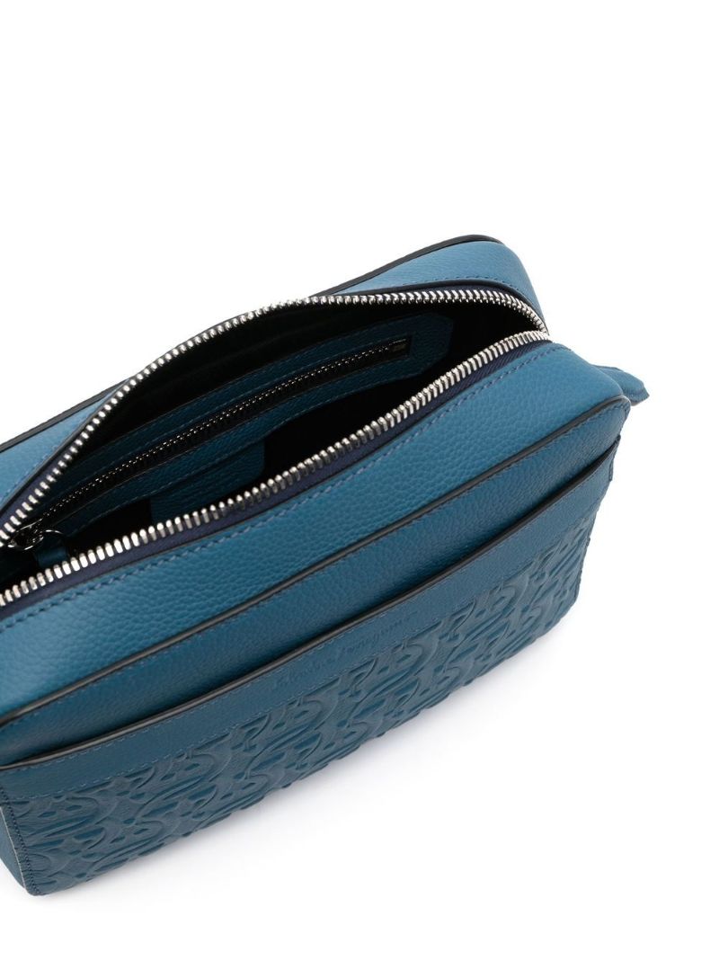 Blue Monogram-embossed Messenger Bag