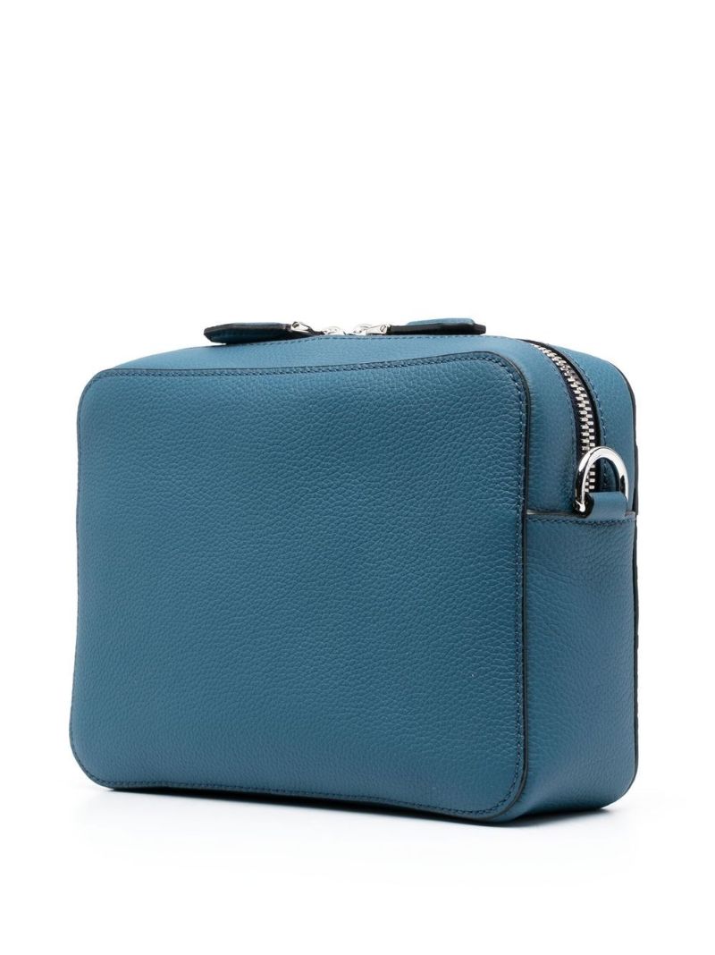 Blue Monogram-embossed Messenger Bag