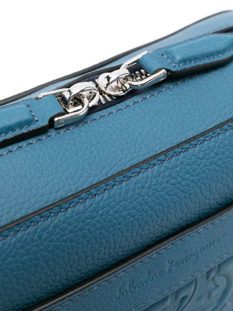Blue Monogram-embossed Messenger Bag