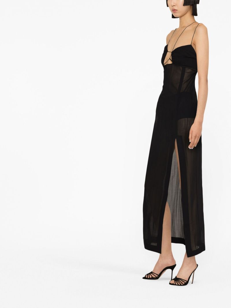 Black Cotton Semi-sheer Midi Dress