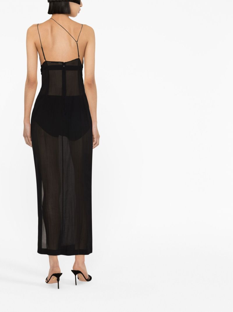 Black Cotton Semi-sheer Midi Dress