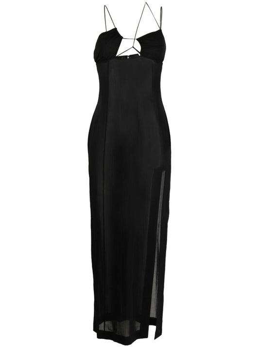 Black Cotton Semi-sheer Midi Dress