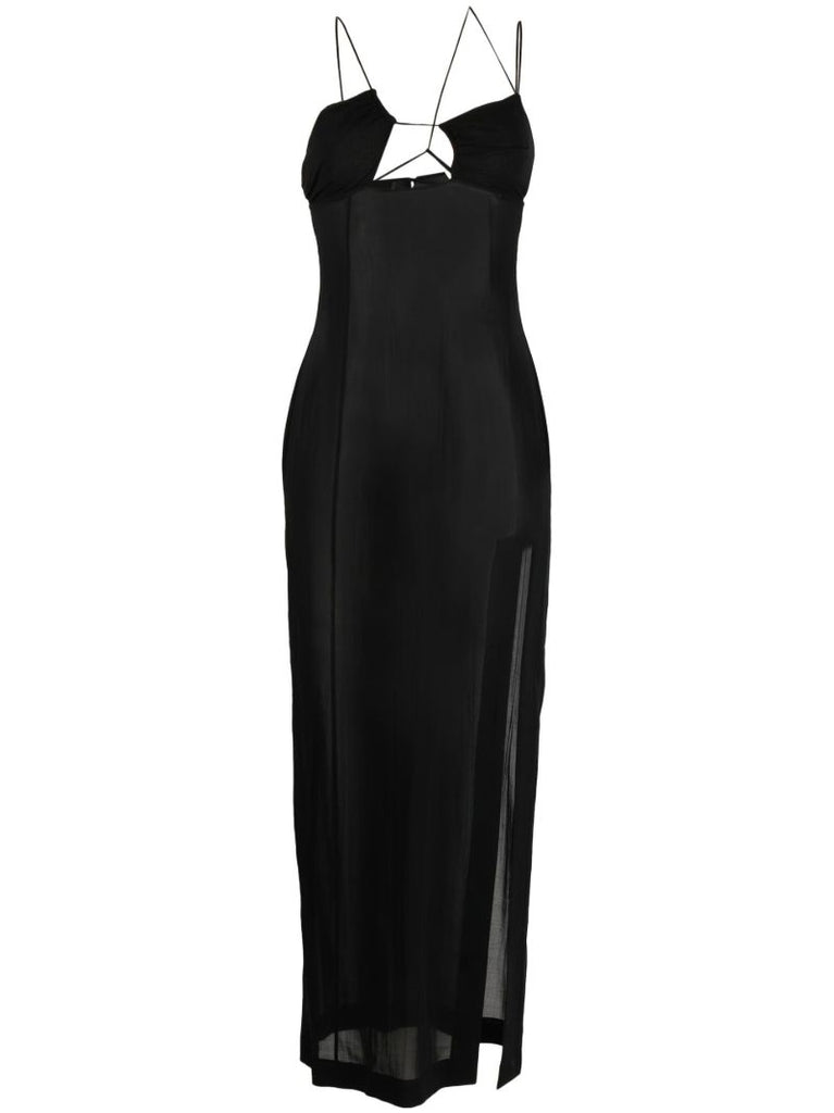 Black Cotton Semi-sheer Midi Dress