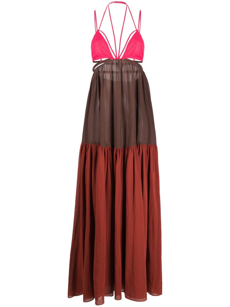 Brown Strappy Panelled Maxi Dress