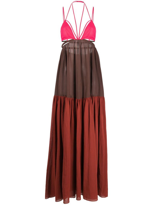 Brown Strappy Panelled Maxi Dress