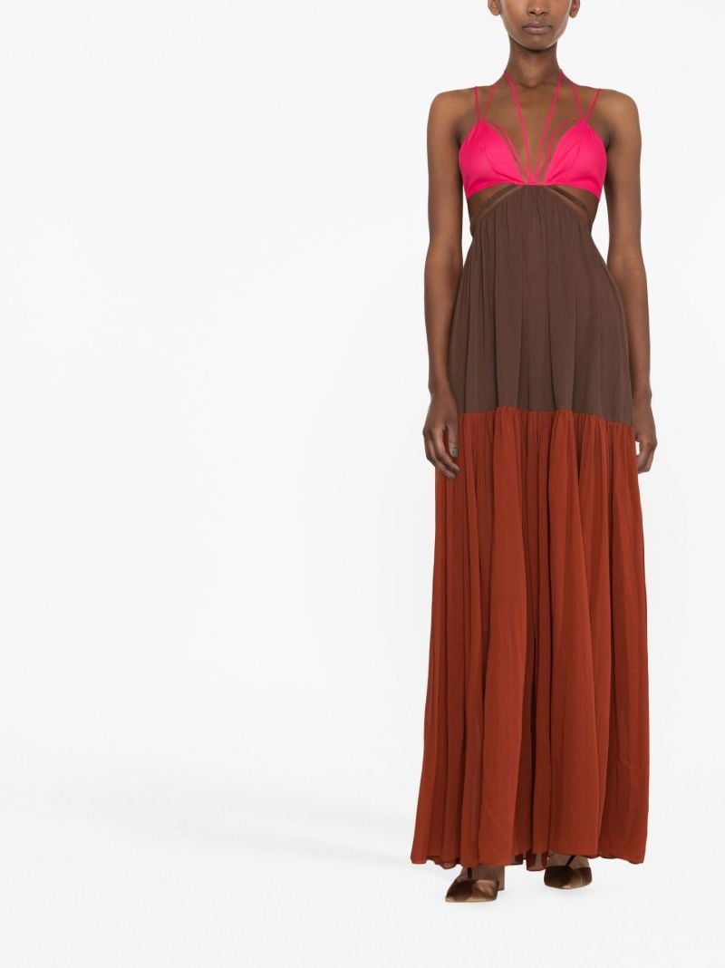 Brown Strappy Panelled Maxi Dress