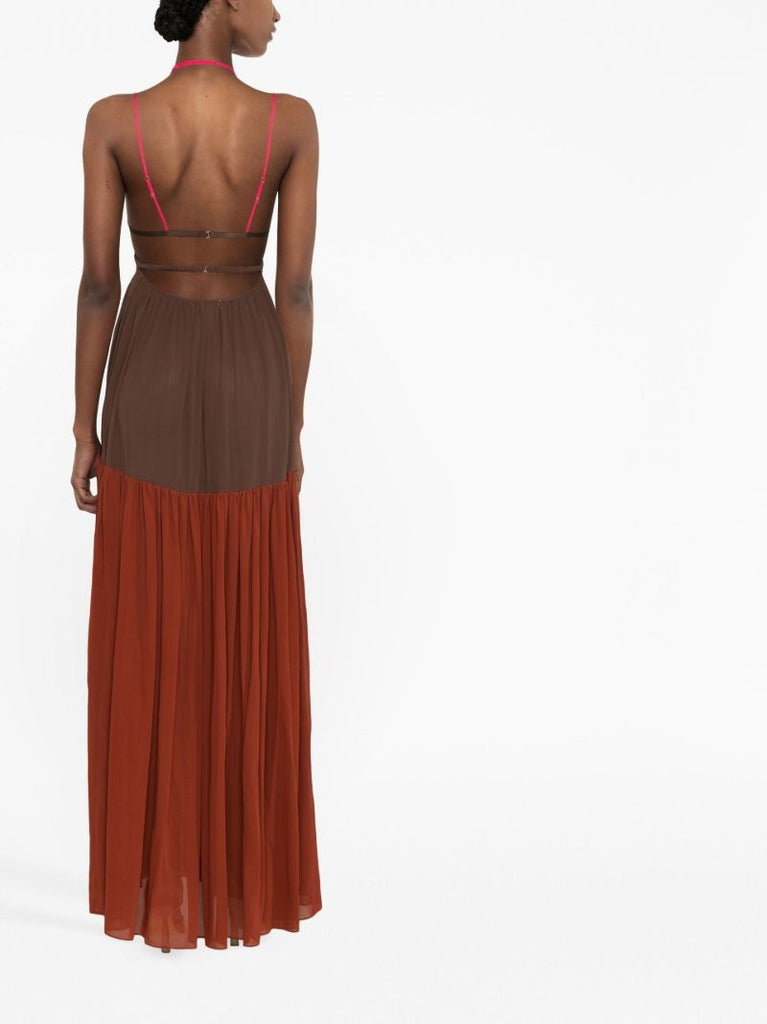Brown Strappy Panelled Maxi Dress