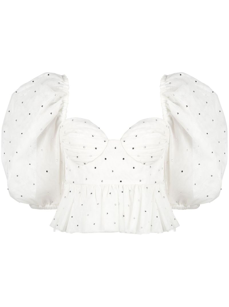 White Crystal Tulle Blouse